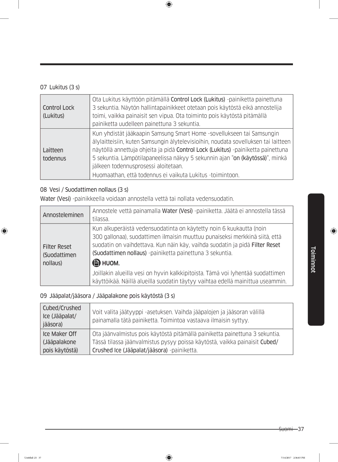 Samsung RH58K6697SL/EE manual Suomi 37  